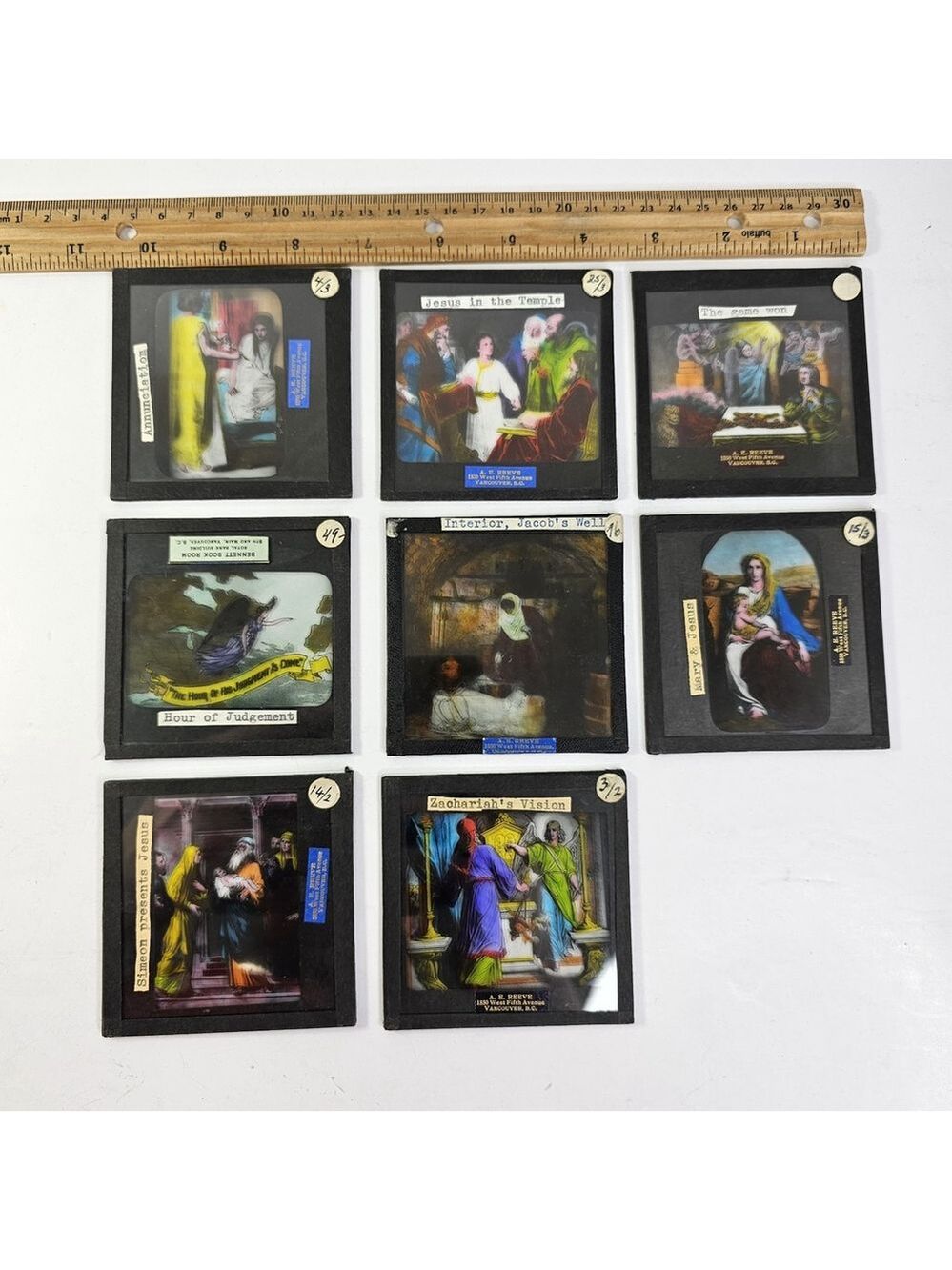 Antique Magic Lantern Slides Religious Biblical Set Reeve Vancouver Glass 8pcs